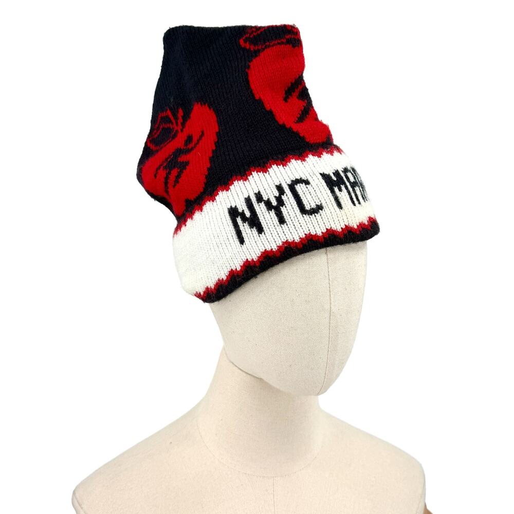 Vintage 80s The Cellar NYC Marathon Black Red Beanie Hat